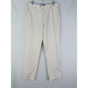 Peter Millar Chino Pants Mens 35 Pleated Ivory Cotton Casual Straight Pima Cotto